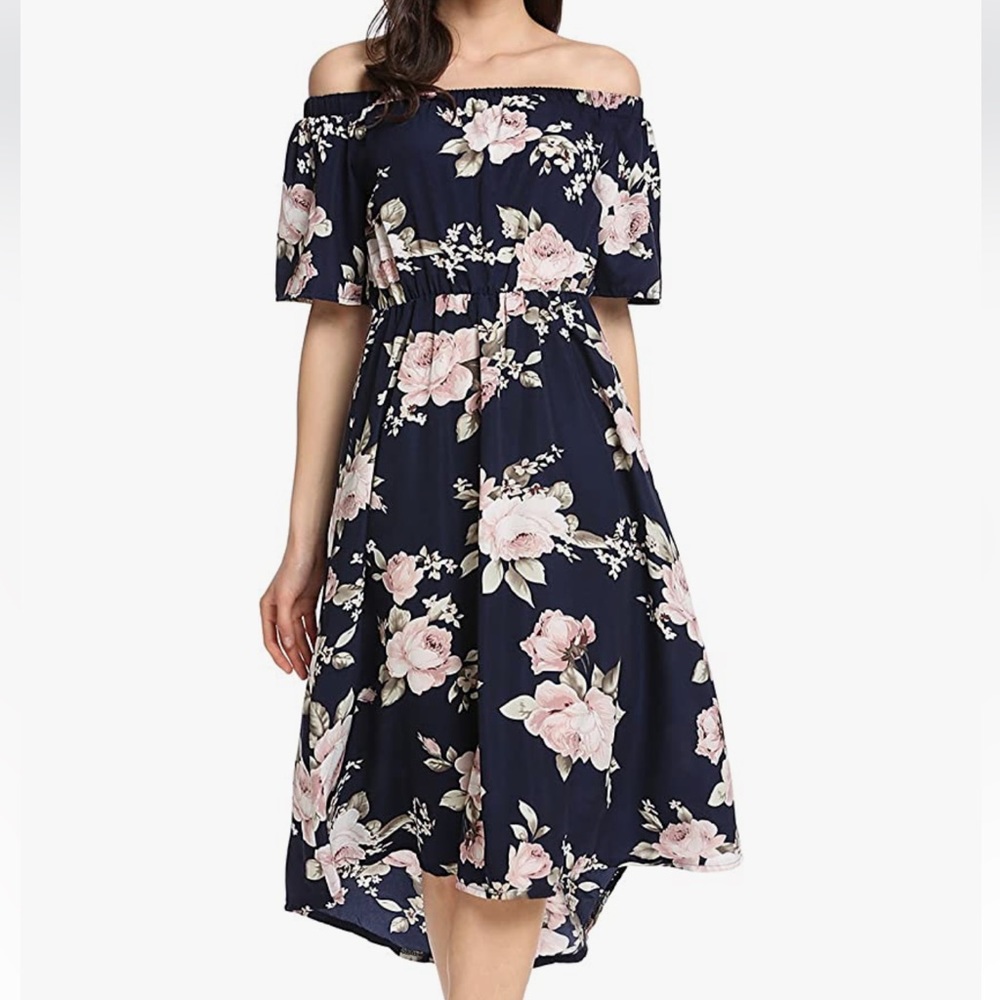 navy floral off the shoulder dress (m)